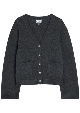Ganni Wool Cardigan - Black - XL (UK16 / XL)