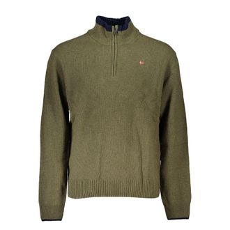 Napapijri Mens Half Zip Knitted Sweater - Khaki Cotton - Size X-Large