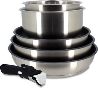 Menastyl Cuisson Batterie De Cuisine - Induction - Menastyl - 7930018 - Inox - 6 Pieces - Poign&eacute;e Amovible - Gris