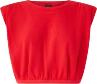 Pinko Pinko, Tops, Dames, Rood, M, Katoen, Maracaibo Maglia Crop Top met Verlengde Schouders