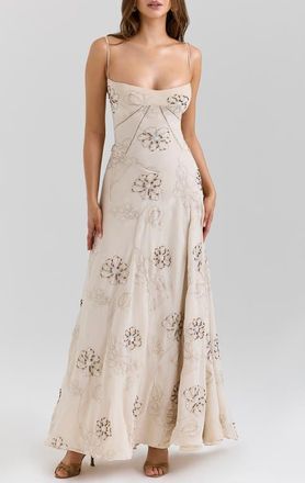 House of CB Seren Embellished Georgette Gown in Vanilla at Nordstrom, Size X-Small A
