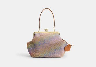 Coach Large Kisslock Frame Bag In Crystal Signature Jacquard