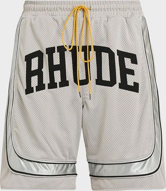 Rhude Men & apos;s Baggy Mesh Collegiate Logo Drawstring Shorts