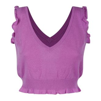 Pinko Pinko, Tops, Dames, Paars, XS, Kasjmier, V-hals Kasjmier Top met Geborduurd Logo