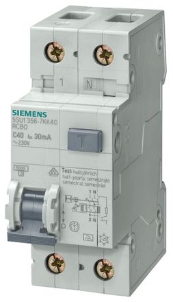 SIEMENS Interruptor Diferencial/autom&aacute;tico, 6 Ka, 1p+n, Tipo A, 30 Ma, Caract. B, In: 10 A, Un Ac: 230 V, 5su13566kk10