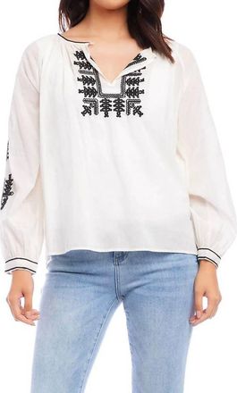 Karen Kane Charlee Embroidered Peasant Top In Cream /black
