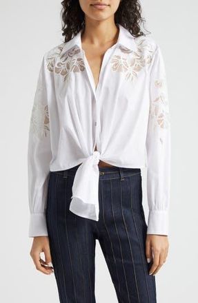 Cinq &agrave; Sept Marianna Mesh Embroidered Button-Up Shirt in White at Nordstrom Rack, Size X-Large