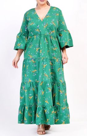 Leota Sariah Poplin Maxi Dress in Lucky Cheetah Verdant Green at Nordstrom, Size Xx-Large