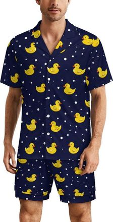 Generic Yellow Rubber Duck Mens Pyjamas Set Short Sleeve Shirt And Shorts PJs Sleepwear Loungewear Summer M