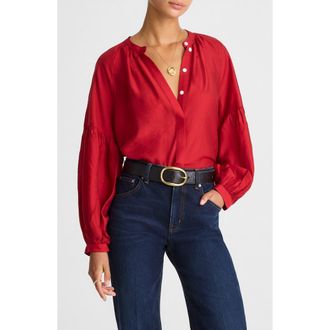 Madewell Shirred Balloon Sleeve Button-Up Top in Crimson at Nordstrom Rack, Size Xx-Large