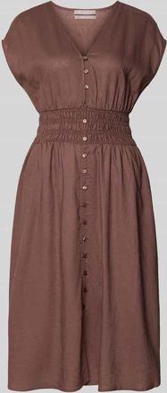 Christian Berg Knielanges Kleid aus Leinen-Mix mit Knopfleiste in Mittelbraun, Gr&ouml;&szlig;e 34