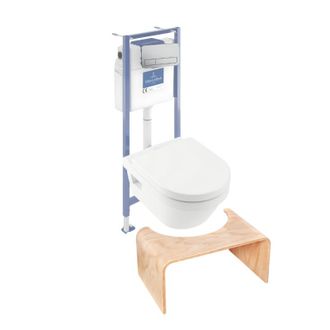Villeroy & Boch Pack Inodoro Sin Reborde Villeroy Et Boch Architectura Con Asiento + Estructura De Soporte De Suelo Y Pared Viconnect Pro + Placa Cromada Mate + Tabur