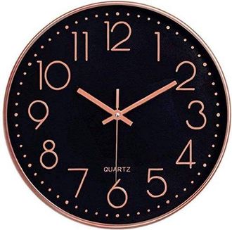 OEM Reloj De Pared Silencioso De 30 Cm - Reloj De Lujo Con Acabado En Negro Y Dorado - Mecanismo De Cuarzo A Pilas Para Un Funcionamiento Silencioso - Ele