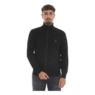HUGO BOSS Cardigans, male, Black, M, Zip Cardigan with Side Logo