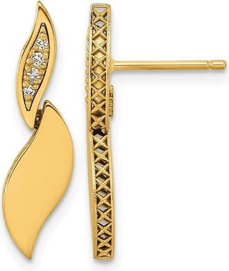 Diamond2Deal 14k Yellow Gold Round Diamond Leaf Drop Dangle Earring