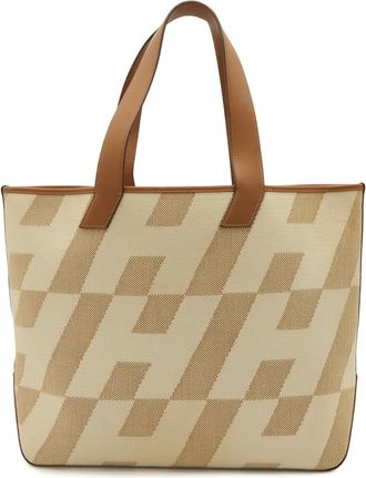 Herm&egrave;s Brown Ecru Toile H Leather Shoulder Bag Tote Bag (Pre-Owned)