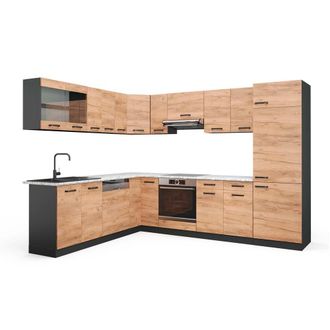 Vicco Cocina Esquinera R-line, Oro Power Roble/antracita, 227 X 287 Cm, Et M&aacute;rmol