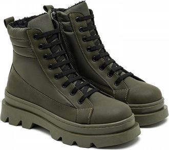 Desa Womens Faux Leather Lace-Up Boots - Warm Lining, Plastic Sole | olive - 40