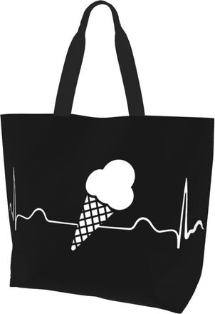 AOOEDM Ice Cream Heartbeat Ladies Canvas Tote Reusable Shopping Bag