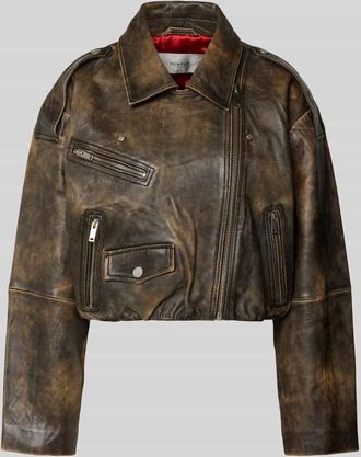 Gestuz Lederjacke mit Rei&szlig;verschlusstaschen Modell diana in Mittelbraun Mel, Gr&ouml;&szlig;e 38