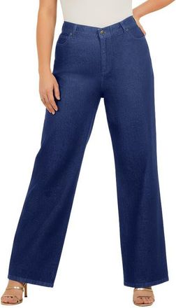 Roaman's Plus Size Easy Wear Wide Leg Jean in Dark Wash at Nordstrom, Size 32