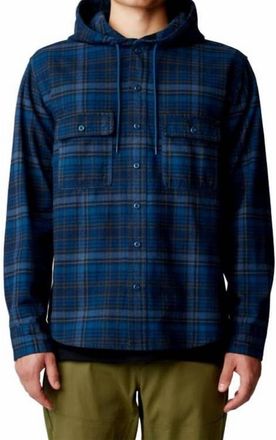 Mountain Hardwear Dusk Creek Long Sleeve Hooded Shirt In Dark Caspian Bowline Plaid