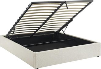 Sweeek Cama con somier abatible, acabado borreguito, blanco