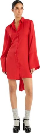 Rotate Satijnen Overhemdjurk - Dames - Shirt Kleedjes - Rood - M - Satijn - Kleedjes