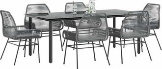 vidaXL Juego Comedor Jard&iacute;n 7 Pzas Cojines Rat&aacute;n Sint&eacute;tico Vidrio Gris Vidaxl