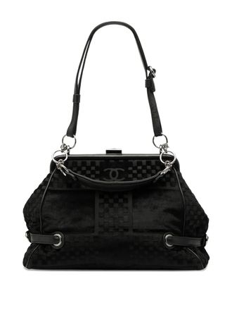 Chanel 2005-2006 CC Check Embossed Velvet Belted Side Frame Bag shoulder bag - Black