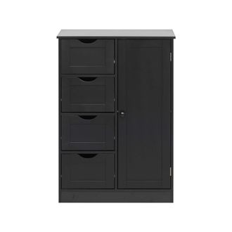 Mobili Rebecca Mobili Rebecca - Rebecca Mobili Mueble De Ba&ntilde;o Con 4 Cajones Y 1 Puerta En Madera Negra Mueble Multiusos