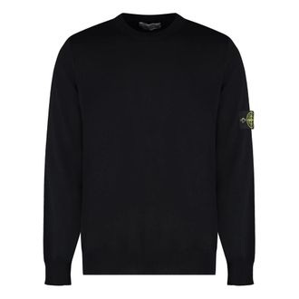 Stone Island Round-neck Knitwear, male, Black, Size: 2XL Virgin Wool Crew-Neck Sweater