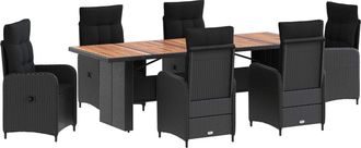 vidaXL Juego De Comedor Para Exteriores 7 Uds. Negro Rat&aacute;n Sint&eacute;tico Vidaxl