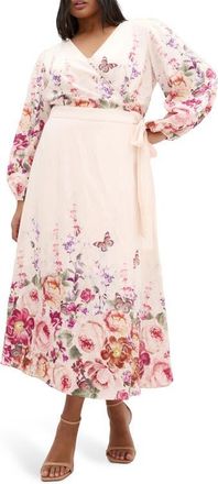 City Chic Anastasia Flutter Sleeve Midi Dress in Eden Garden at Nordstrom, Size 12W