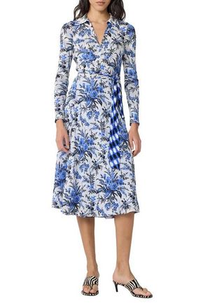 Diane Von F&uuml;rstenberg Phoenix Reversible Long Sleeve Midi Shirtdess in Jelly Dot Aquarius at Nordstrom, Size Xx-Small