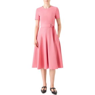 Akris Cotton Blend Belted A-Line Dress in Blush at Nordstrom, Size 14