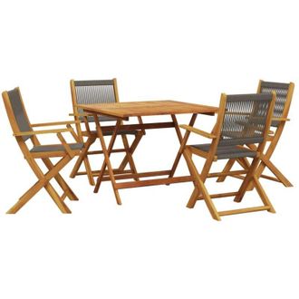 vidaXL Set De Comedor Jard&iacute;n 5 Pzas Polipropileno Madera Maciza Gris Vidaxl