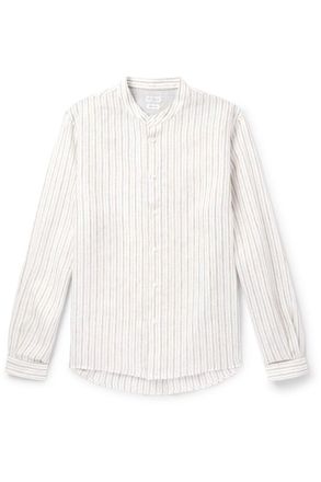 Brunello Cucinelli Grandad-Collar Striped Linen Shirt