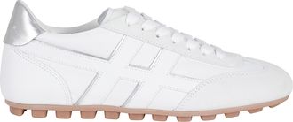 Hogan White Silver Lace-Up H Side-Logo Suede Sneakers