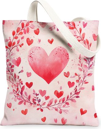 Generic Romantic Hearts Canvas Tote Bags, Floral Love Pattern Reusable Grocery Bags, Lightweight Washable Shoulder Strap Canvas for Travel Beach Picnic 13x15 