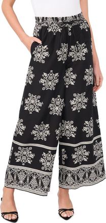 CeCe by Cynthia Steffe Ankle Wide Leg Pull-On Pants in Rich Black at Nordstrom, Size Xx-Small