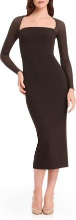 Dress The Population Maxine Long Sleeve Midi Dress in Mocha at Nordstrom, Size X-Large