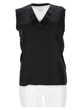 Maison Margiela Black Sleeveless V-Neck Silk Top