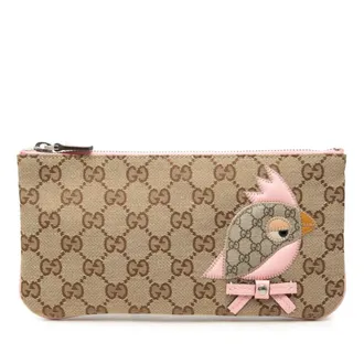 Gucci Beige Pink Canvas Leather Pvc Pouch (Pre-Owned)