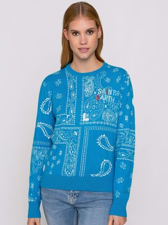 MC2 Saint Barth Woman Sweater With Bandanna Print And Saint Barth Embroidery