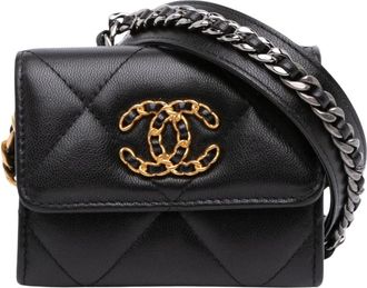 Chanel Pre-owned Chain Quilted Leather Wallet - Dames - Vintage Mini Tas - Zwart - ONE Size - Leer - Vintage