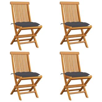 vidaXL Vidaxl - Sedie Da Giardino Con Cuscini Antracite 4 Pz Massello Di Teak