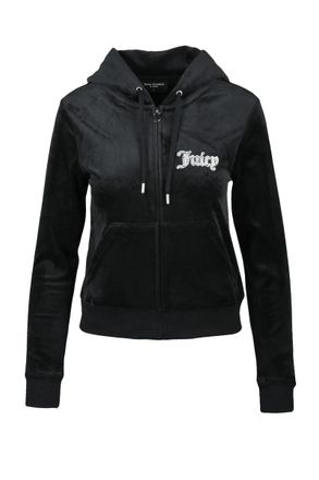 Juicy Couture Black Polyester Elastane Velour Sweatshirt