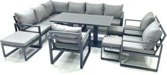 Fimous Fimous Aluminum Outdoor Garden Furniture Set Corner Sofa 3 Chair 3 Footstools Adjustable Rising Lifting Dining Table Sets Dark Grey