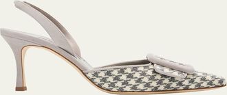 Manolo Blahnik 70mm Mayslibi Gala Houndstooth Suede Slingback Pumps